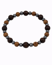 Načíst obrázek do prohlížeče Galerie, Pánský náramek – světlé a tmavé dřevo & hematit 18